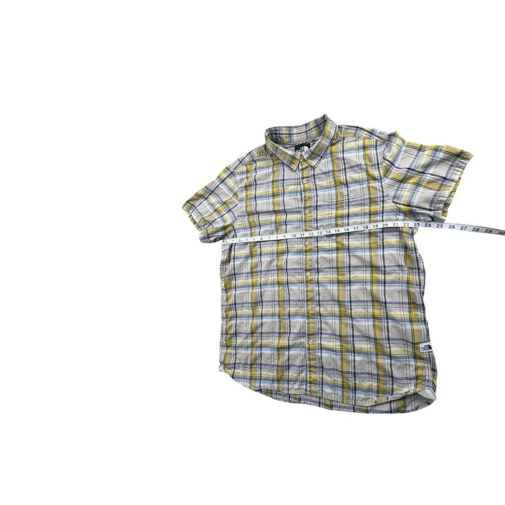 The‎ North Face Mens XL Plaid Short Sleeve Button Up Shirt Yellow Blue Cotton